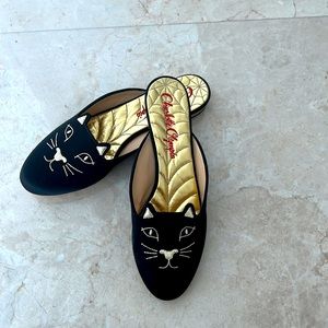 Charlotte Olympia Satin Kitty slides